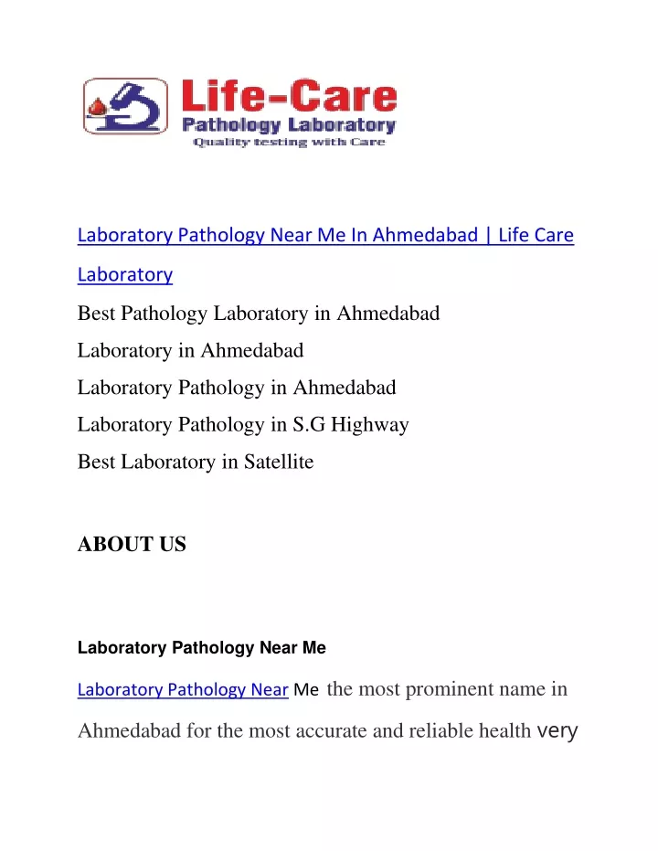 laboratory pathology near me in ahmedabad life