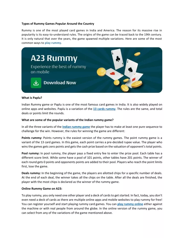 types of rummy games popular around the country