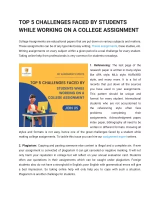 TOP 5 CHALLENGES FACED BY STUDENTS WHILE WORKING ON A COLLEGE ASSIGNMENT