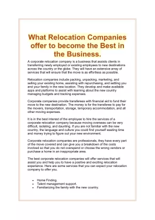 What Relocation Companies offer to become the Best in the Business.