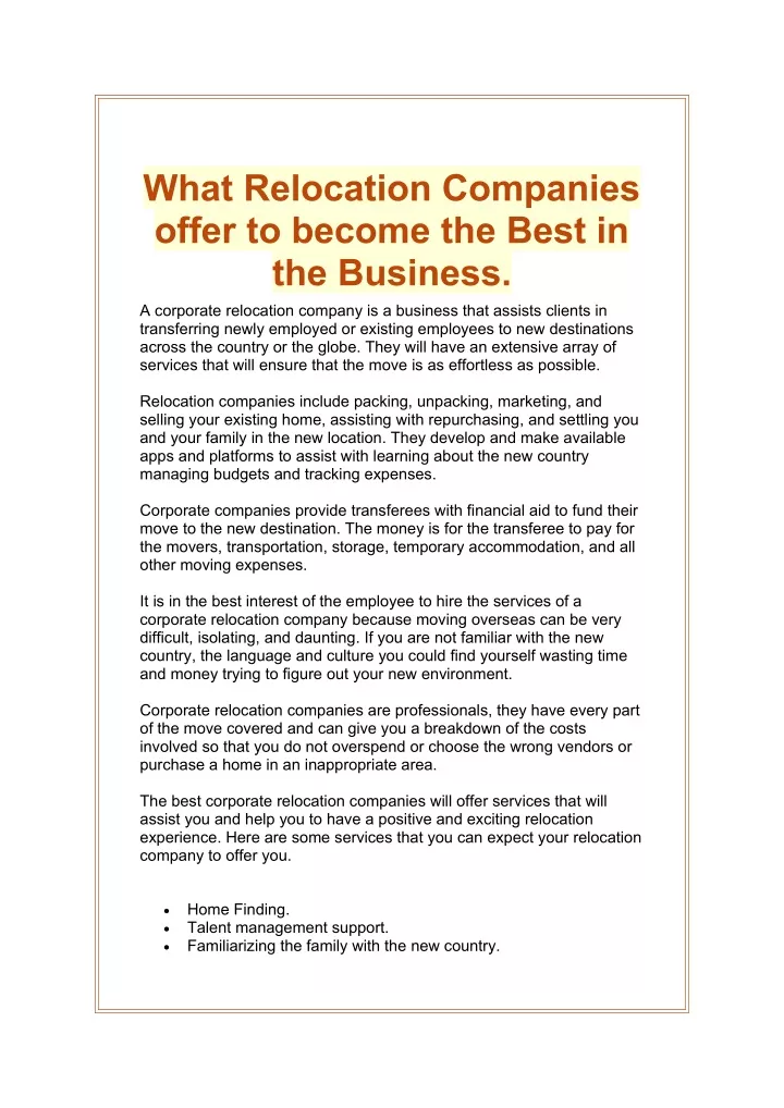 what relocation companies offer to become