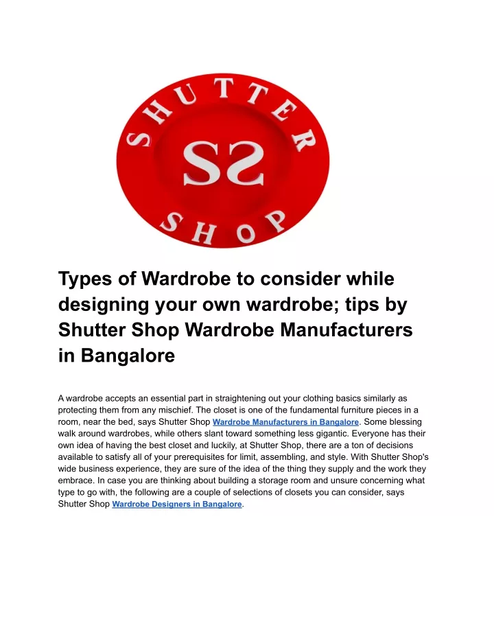 types of wardrobe to consider while designing