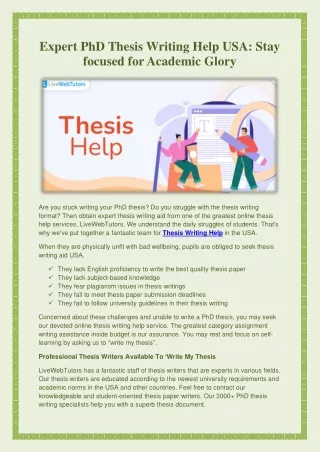 Expert PhD Thesis Writing Help USA- Stay focused for Academic Glory