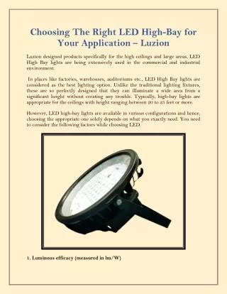 Choosing The Right LED High-Bay For Your Application - Luzion