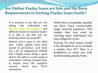 Are Online Payday loans are Safe and the Basic Requirements to Getting Payday loans Easily