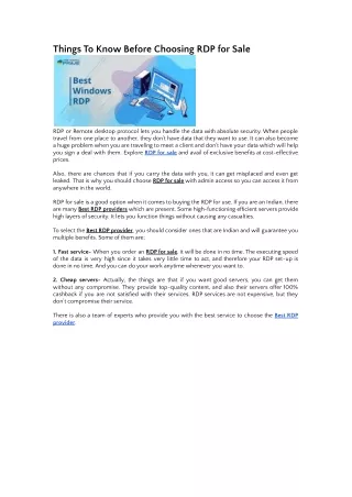 Things To Know Before Choosing RDP for Sale