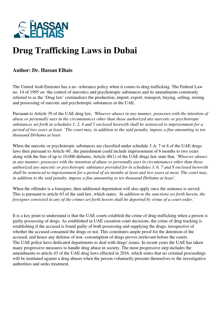 drug trafficking laws in dubai