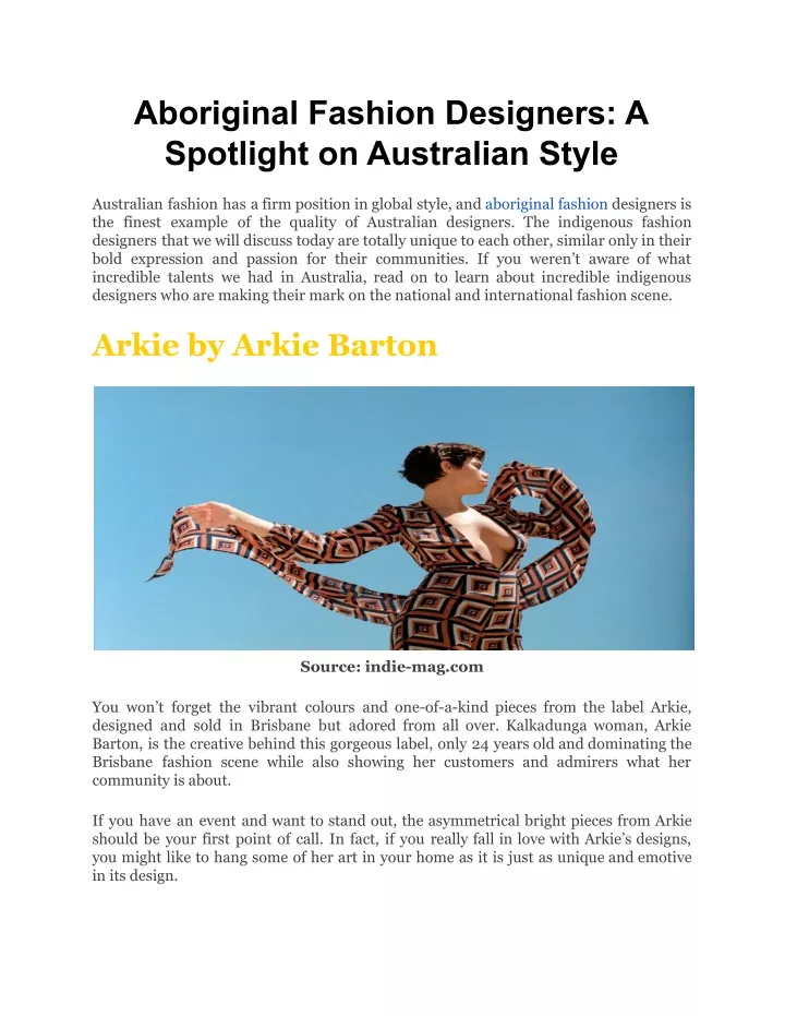 aboriginal fashion designers a spotlight