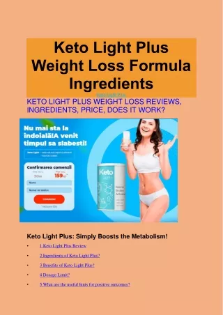 Keto Light Plus Weight Loss Formula Ingredients