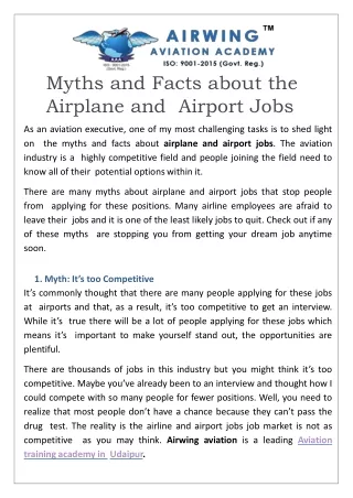 Myths and Facts about the Airplane and Airport Jobs