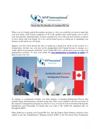 Check Out The Benefits of Canadian PR Visa