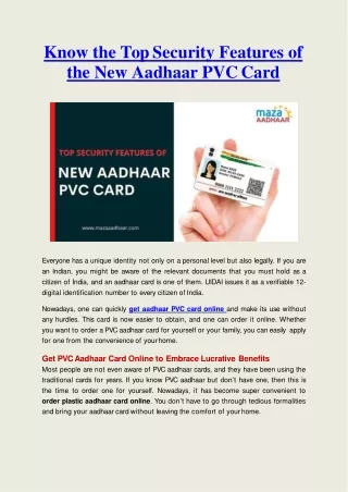 Top Security Features of the New Aadhaar PVC Card