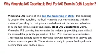 Why Vimarsha IAS Coaching is Best For IAS Exam in Delhi Location?