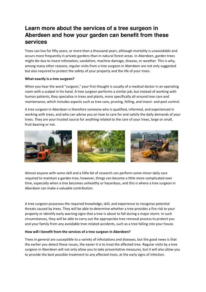 learn more about the services of a tree surgeon