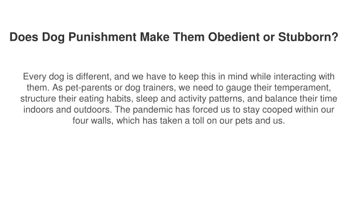 does dog punishment make them obedient or stubborn