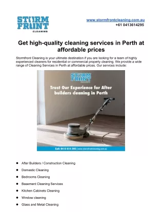 Get high-quality cleaning services in Perth at affordable prices