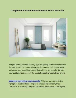 Complete Bathroom Renovations In South Australia