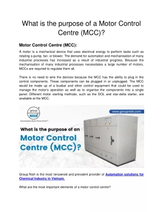 what is the purpose of a motor control centre mcc