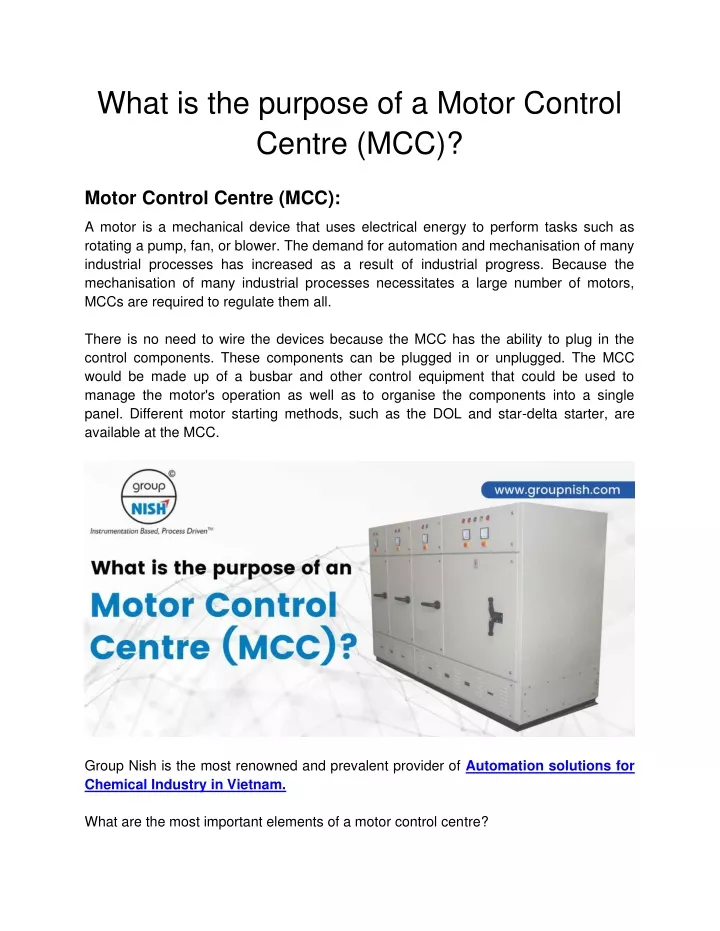 what is the purpose of a motor control centre mcc