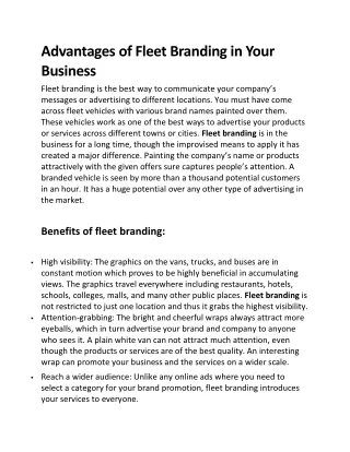Advantages of Fleet Branding in Your Business