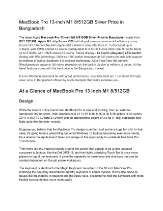 MacBook Pro 13-inch M1 8/512GB Silver Price in Bangladesh