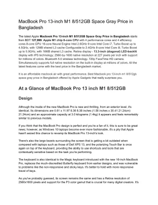MacBook Pro 13-inch M1 8/512GB Space Gray Price in Bangladesh