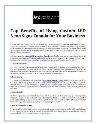 Top Benefits of Using Custom LED Neon Signs Canada for Your Business