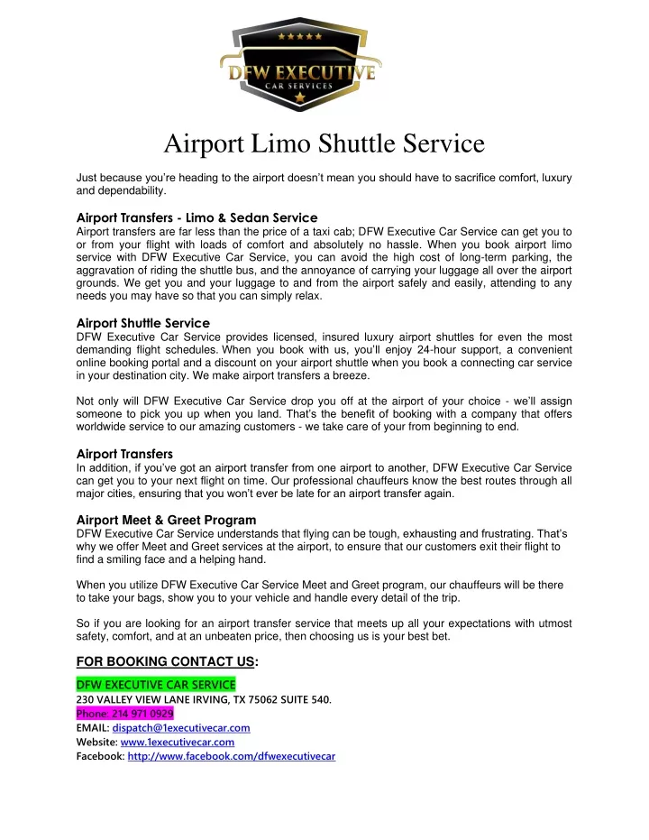 airport limo shuttle service
