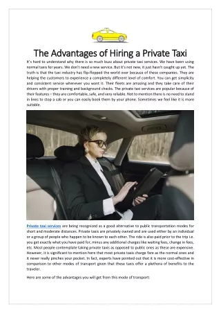 The Advantages of Hiring a Private Taxi