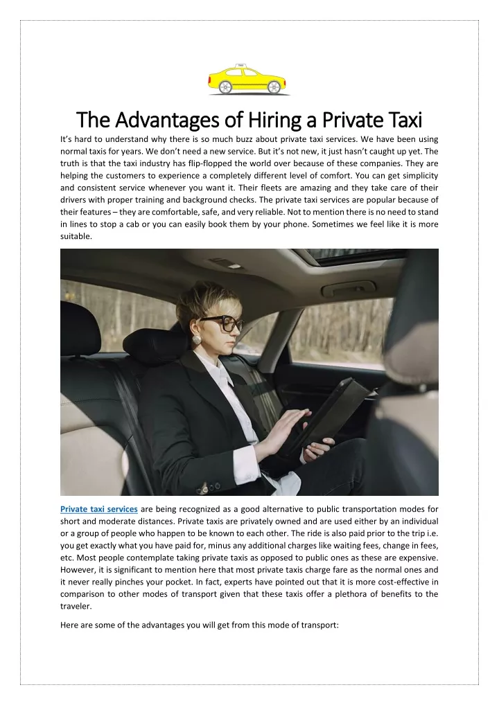 the advantages of hiring a private taxi