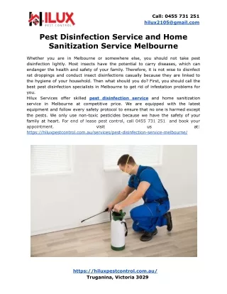 Pest Disinfection Service and Home Sanitization Service Melbourne