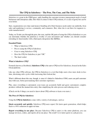 the cpq in salesforce the pros the cons