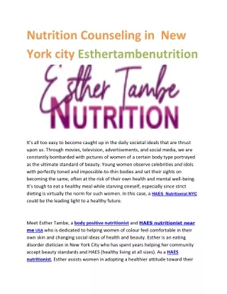 Nutrition Counseling in  New York city – Esthertambenutrition