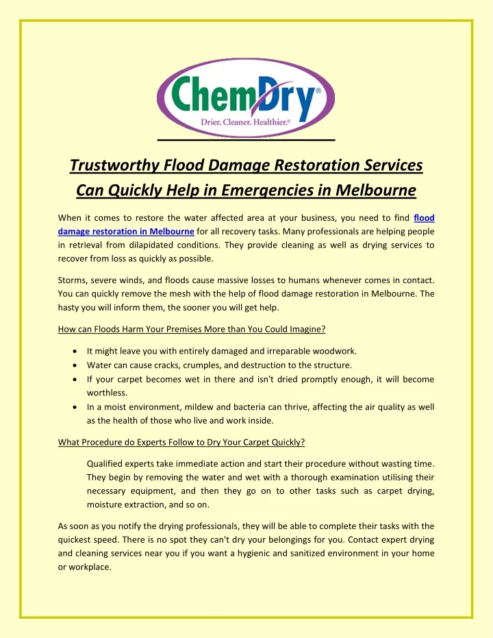 trustworthy flood damage restoration services