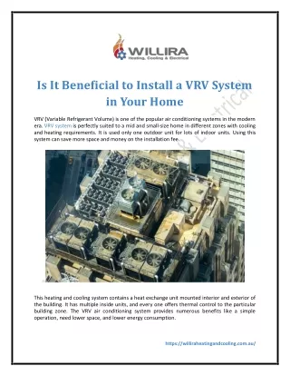 Is It Beneficial to Install a VRV System in Your Home