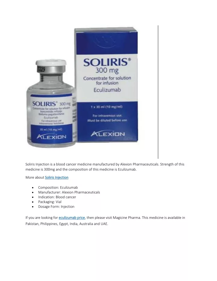 soliris injection is a blood cancer medicine