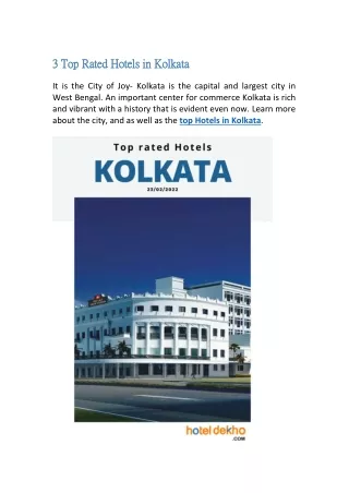 3 Top Rated Hotels in Kolkata