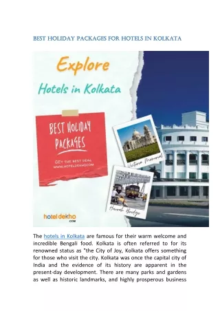 Best Holiday Packages for Hotels in Kolkata