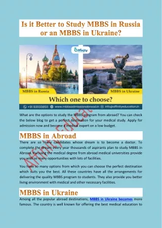 Study MBBS in Russia or an MBBS in Ukraine