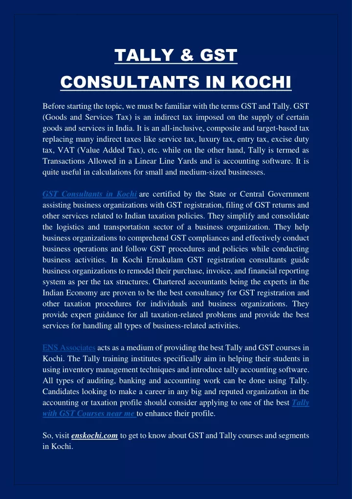 tally gst consultants in kochi