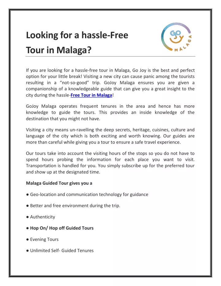 looking for a hassle free tour in malaga