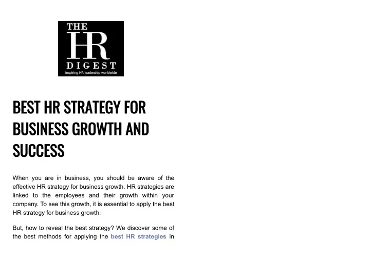 best hr strategy for business growth and success