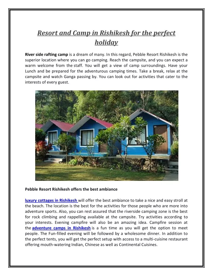 resort and camp in rishikesh for the perfect