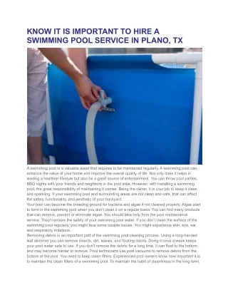 know it is important to hire a swimming pool