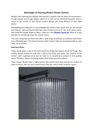 Advantages of Choosing Modern Shower Systems