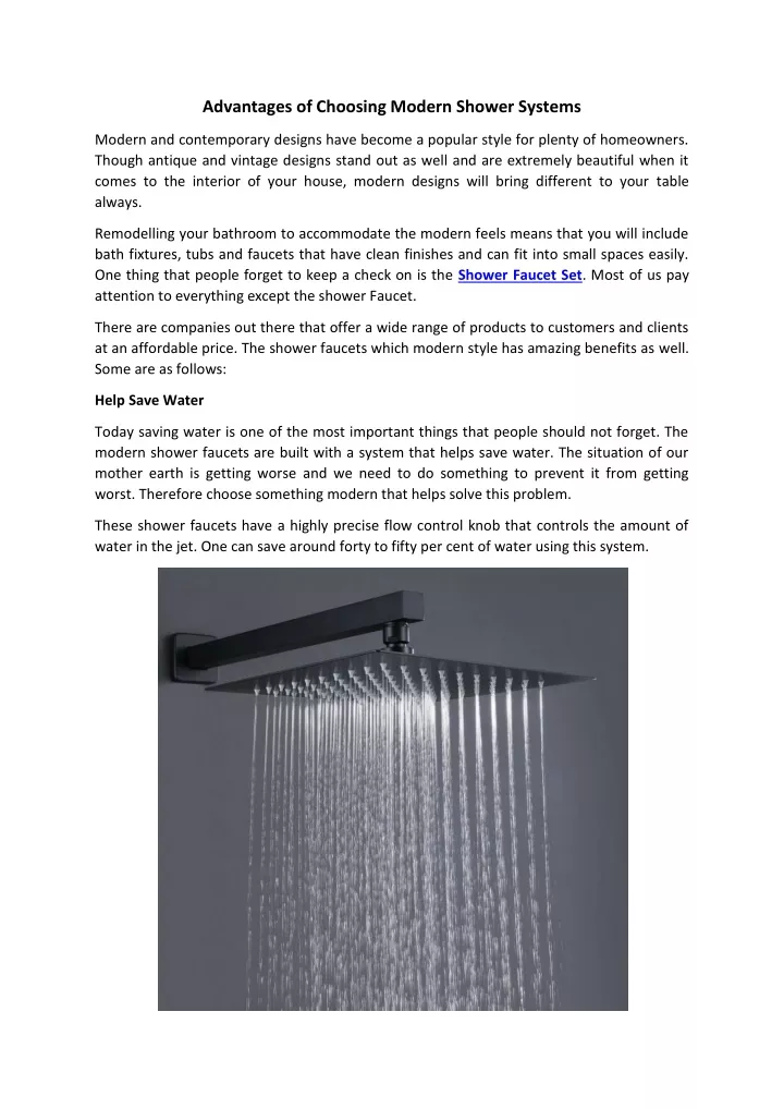 advantages of choosing modern shower systems