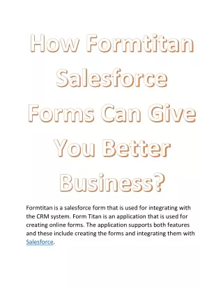 How Formtitan Salesforce Forms Can Give You Better Business