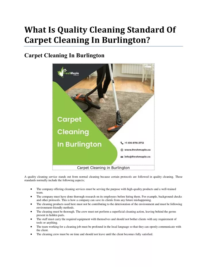 what is quality cleaning standard of carpet