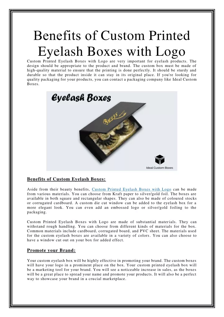 benefits of custom printed eyelash boxes with