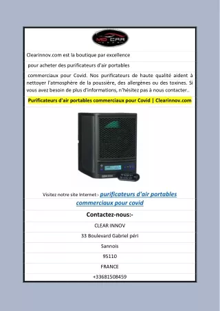 Purificateurs d'air portables commerciaux pour Covid  Clearinnov.com